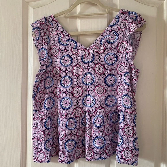 Loft Floral Pink and Blue Women's Peplum Top - Picture 2 of 6